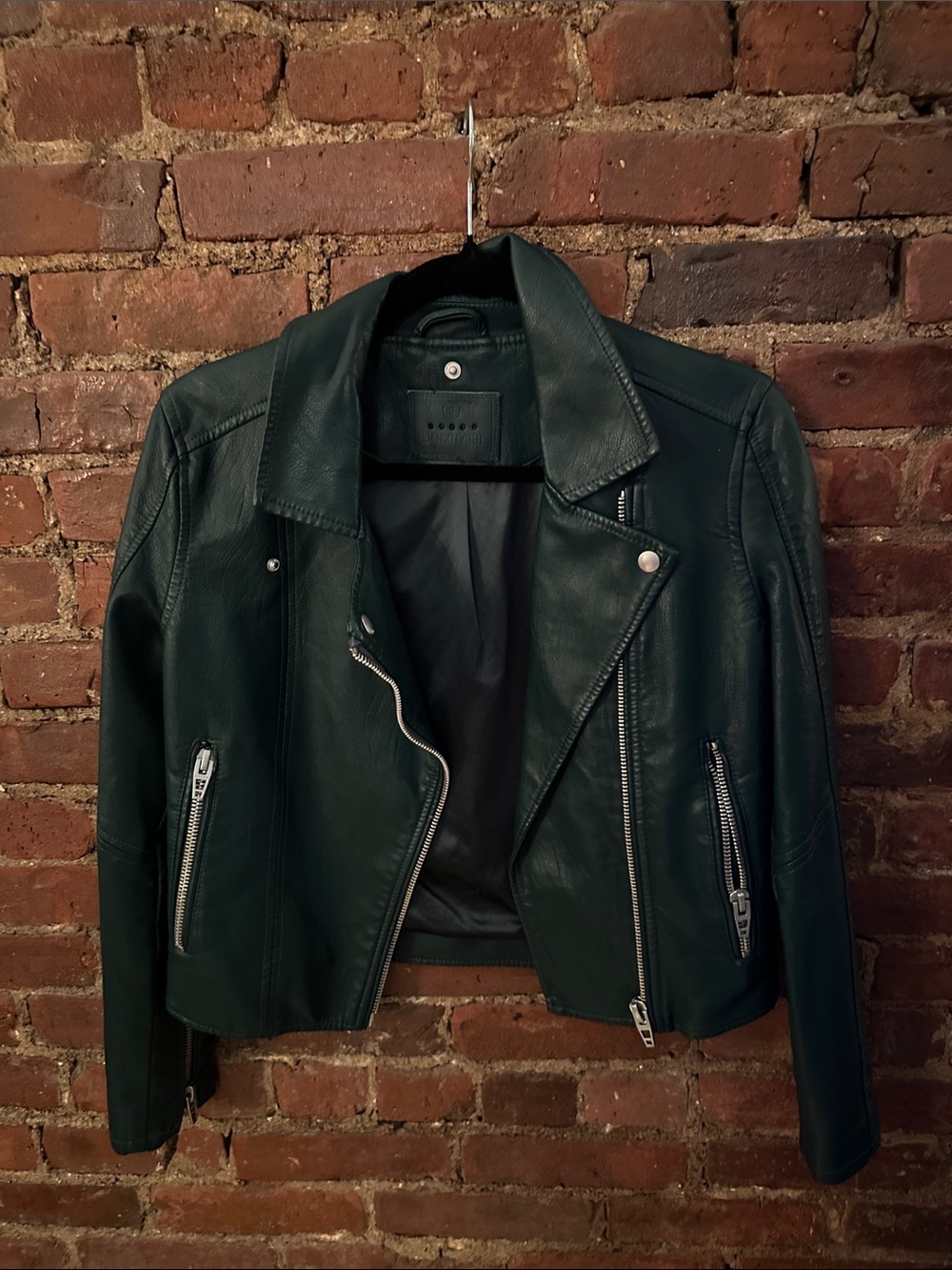 Women's Dark Green Faux Leather Moto Jacket